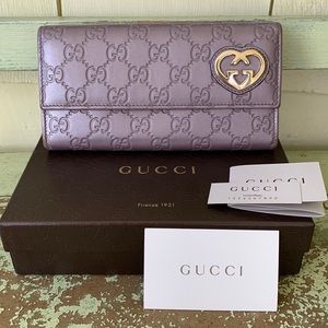 Gucci lilac champagne color guccissima full size leather wallet with box